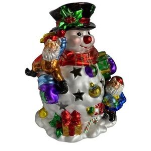 Vintage Christmas Around The World Shimmering Snowman Votive Candle Holder